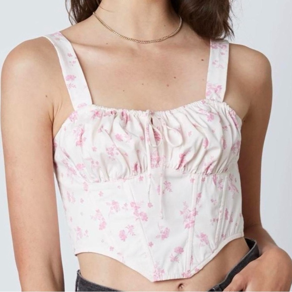 Cotton Candy LA Floral Pink Corset Top with pink flowers small